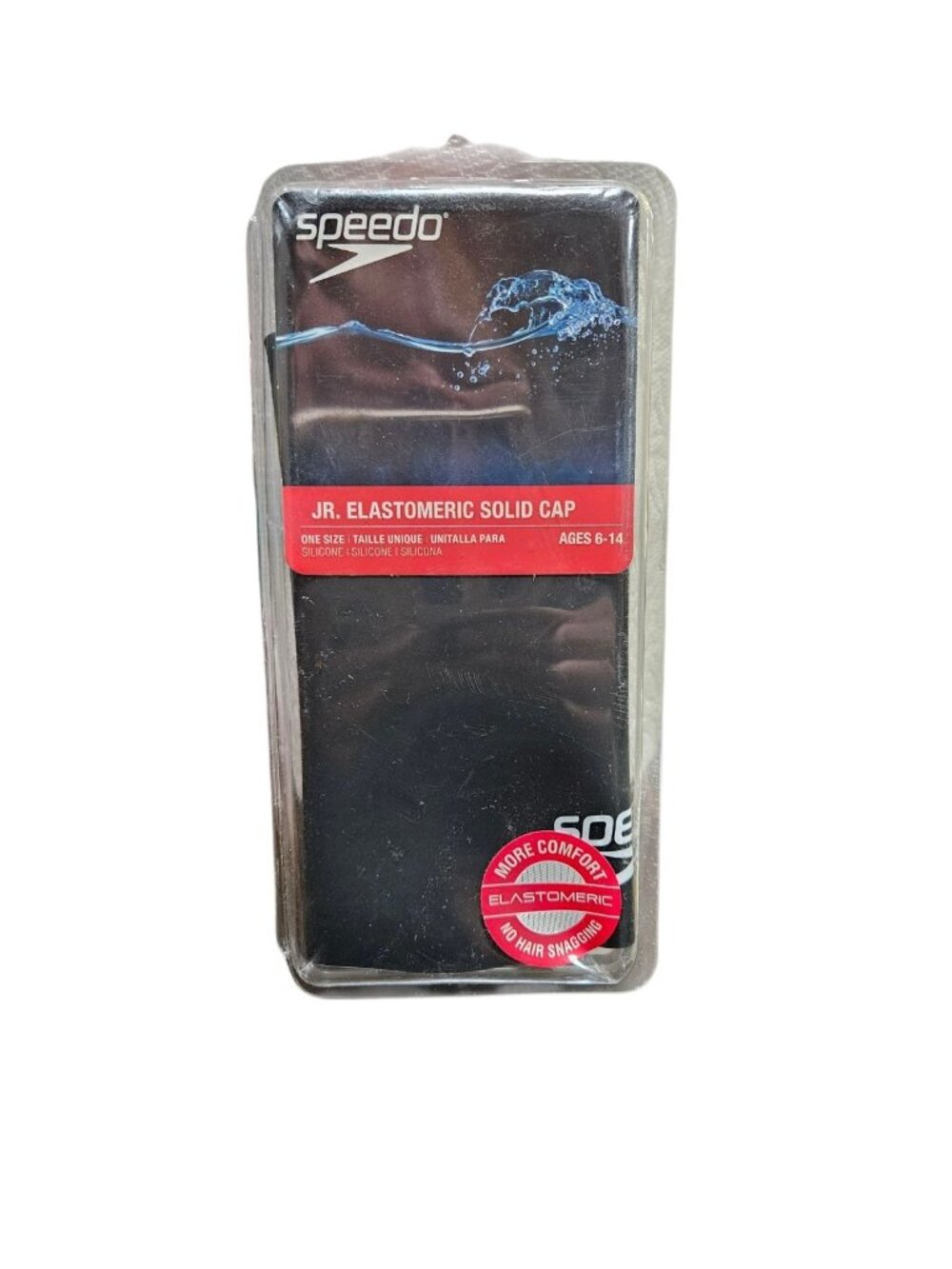 Speedo Jr. Elastomeric Solid Silicone Swim Cap, Jr Size Ages 6-14 - Black